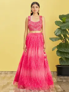 DIVASTRI Embroidered Sequinned Semi-Stitched Lehenga & Unstitched Blouse With Dupatta