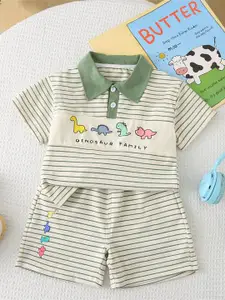 StyleCast x Revolte Boys Cartoon Printed Pure Cotton Polo Collar T-shirt & Trousers