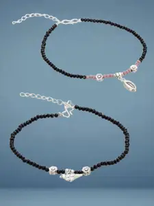 ATIBELLE Set Of 2  Silver-Plated Artificial Beaded Anklet