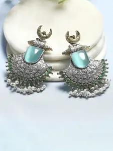 Biba Artificial Stones Studded and Beaded Crescent Shaped Drop Earrings