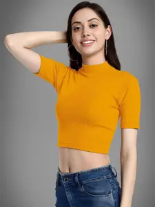 Dream Beauty Fashion Bullet Ribbed High Neck Crop Fitted Top