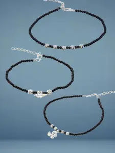 ATIBELLE Set Of 3 Silver-Plated Artificial Beaded Anklet