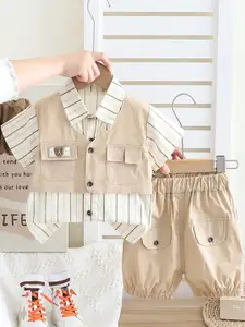 StyleCast x Revolte Boys Striped Pure Cotton Shirt With Shorts