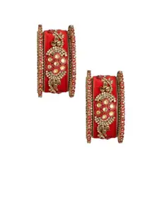 Anouk Set Of 6 Gold-Plated Stone Studded Velvet Bangles