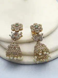 Biba Gold-Plated Artificial Stones Studded Dome Shaped Jhumkas