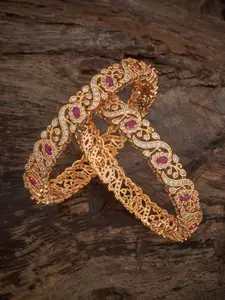 Kushal's Fashion Jewellery Set Of 2 Gold Plated Zircon Stone Embellished Bridal Bangles