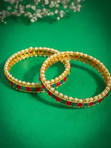 Anouk Set Of 4 Gold-Plated Stone Studded & Beaded Bangles