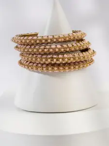 Anouk Set Of 4 Gold-Plated Stones-Studded & Beaded Kada Bangles