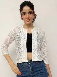 Espresso Self Design Mandarin Collar Cotton Shrugs