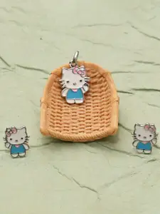 925 SILLER 925 Sterling Silver Rhodium-Plated Hello Kitty Pendant Set