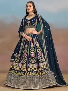 FABPIXEL Embroidered Sequinned Semi-Stitched Lehenga & Unstitched Blouse With Dupatta