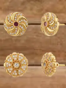 ATIBELLE Set Of 2 Gold-Plated Cubic Zirconia Studded Floral Shaped Studs