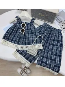 StyleCast x Revolte Girls Checked Pure Cotton Shoulder Straps Top with Palazzos