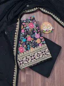 Koskii Floral Embellished Beads and Stones Unstitched Dress Material