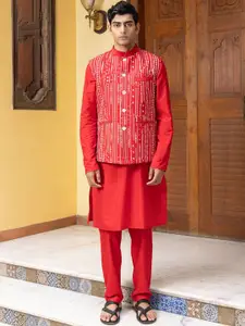 PATR Men Embroidered Woven Nehru Jacket