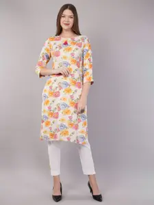 JIDI FASHION Floral Printed Round Neck Straight Kurta