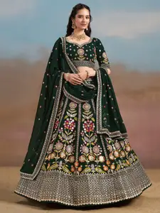 FABPIXEL Embroidered Sequinned Georgette Semi-Stitched Lehenga Choli
