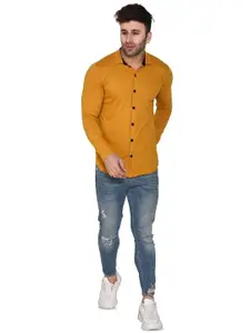 BEYOU FASHION Spread Collar Long Sleeves Cotton Casual Shirt