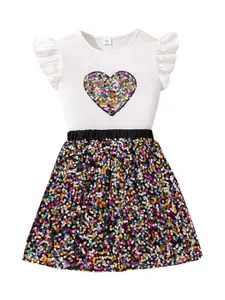 StyleCast x Revolte Girls Sequinnce Embellished Round Neck T-shirt With Skirt