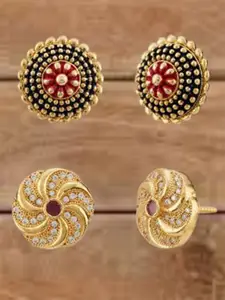 ATIBELLE Set Of 2 Gold-Plated Cubic Zirconia Studded Floral Shaped Studs