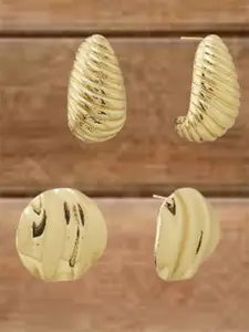 ATIBELLE Set Of 2 Gold-Plated Contemporary Shaped Textured Studs