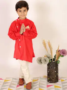 Superminis Boys Band Collar Pure Cotton Straight Kurta With Pyjama