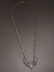 JAYPORE Silver Aquamarine Studded Necklace