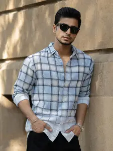 Powerlook Men Tartan Checks Checked Spread Collar Cotton Casual Shirt