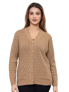 TWENTY ME Women Self Design Woollen V-Neck Cardigan Sweaters