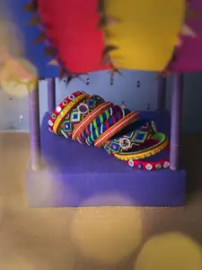 Taasha Craft Set Of 10 Threaded & Mirror Studded Bangles