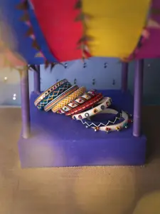 Taasha Craft Set Of 9 Threaded & Mirror Studded Beaded Bangles