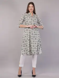 JIDI FASHION Floral Printed Mandarin Collar Cotton A-Line Kurta