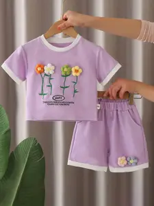 StyleCast x Revolte Girls Thread Work Round Neck T-shirt With Shorts