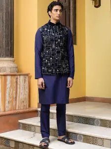 PATR Embroidered Velvet Woven Nehru Jackets