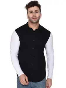 BEYOU FASHION Colourblocked Mandarin Collar Long Sleeves Cotton Casual Shirt