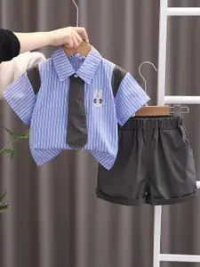 StyleCast x Revolte Boys Striped Shirt Collar T-shirt with Shorts