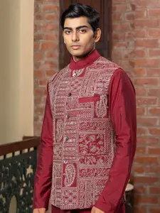 PATR Embroidered Mandarin Collar Nehru Jacket