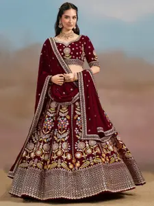 FABPIXEL Embroidered Sequinned Semi-Stitched Lehenga & Unstitched Blouse With Dupatta