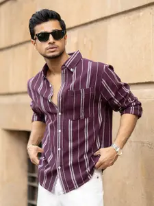 Powerlook Men Striped Spread Collar Cotton Casual Shirt