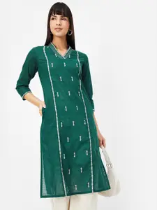 max Floral Embroidered Thread Work Cotton Straight Kurta