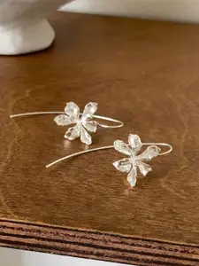 VAGHBHATT Silver-Plated Floral Shaped Textured Drop Earrings