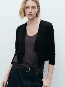 MANGO Collarless Front-Open Asymmetric Crop Sweater