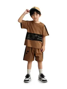 StyleCast x Revolte Boys Typography Printed Round Neck T-shirt With Shorts