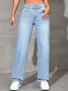 DressBerry Women Comfort Straight Fit High-Rise Light Fade Acid Wash Stretchable Jeans