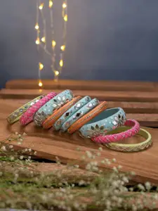 Taasha Craft Set Of 10 Thread & Mirror Bangles