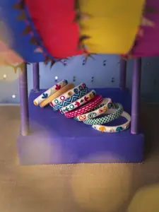 Taasha Craft Set Of 9 Threaded & Mirror Studded Bangles