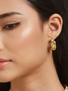 ATIBELLE Set Of 2 Gold-Plated Contemporary Shaped Textured Half Hoop Earrings