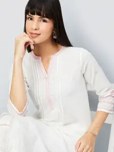 max Geometric Embroidered Thread Work V-Neck Cotton Straight Kurta