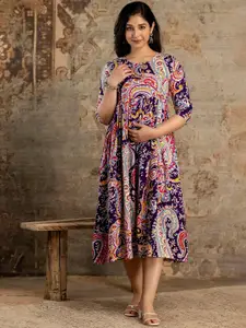 Mialo fashion Printed Maternity Fit & Flared Maxi Dress