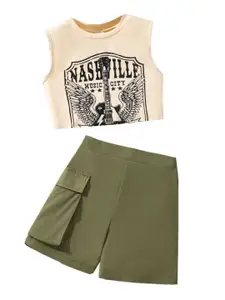 StyleCast x Revolte Girls Graphic Printed Round Neck Sleeveless T-shirt With Shorts